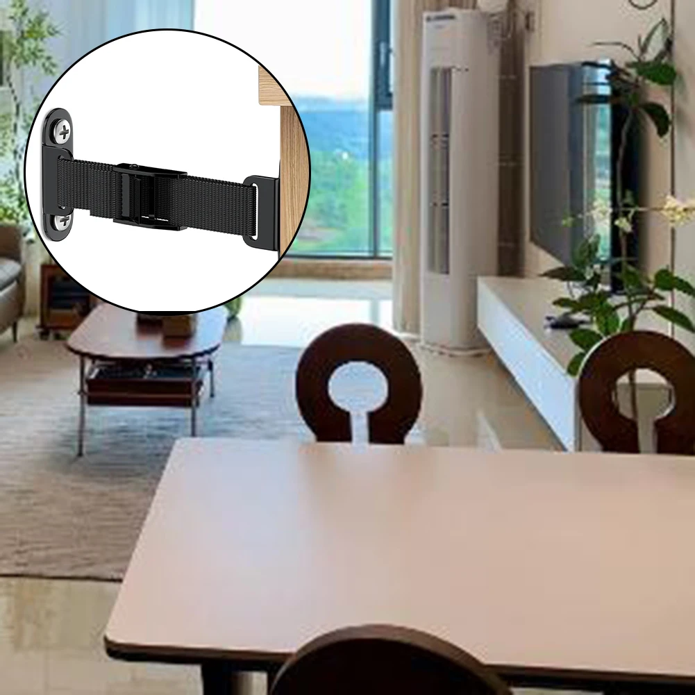 Adjustable Furniture Wall Anchors Heavy Duty Steel and Nylon Webbing Secure Bookcases Dressers Cabinets Anti Tip