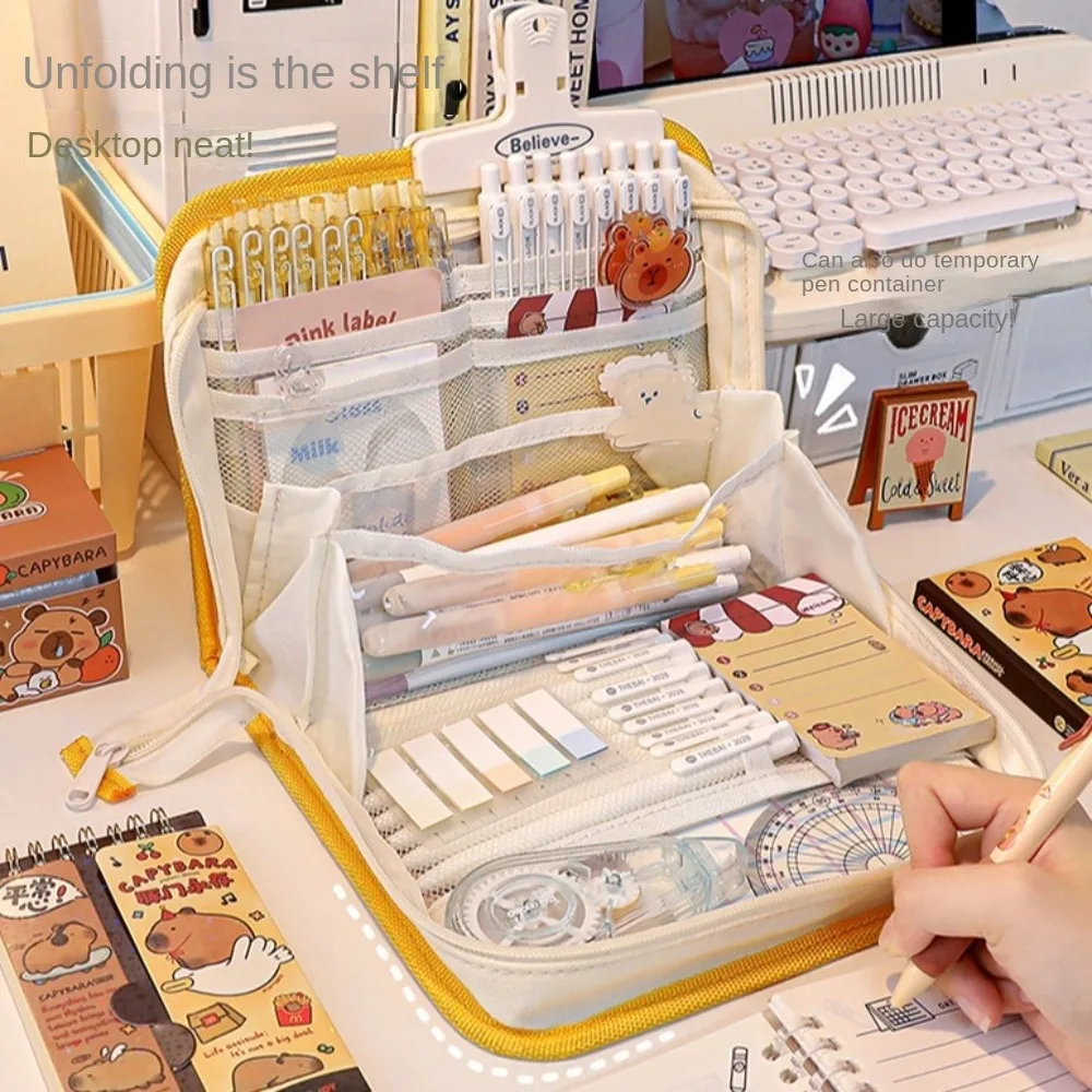 Creative Book Shape Pencil Case Large Capacity Cartoon Korean Style Stationery Bag 9 Layers Zipper Animal Pencil Pouch