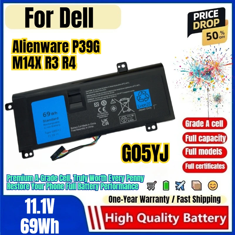 G05YJ for Dell Alienware P39G M14X R3 R4 Laptop Battery 0 Cycle High Quality Capacity Battery Replacement Bateria Grade A Cell