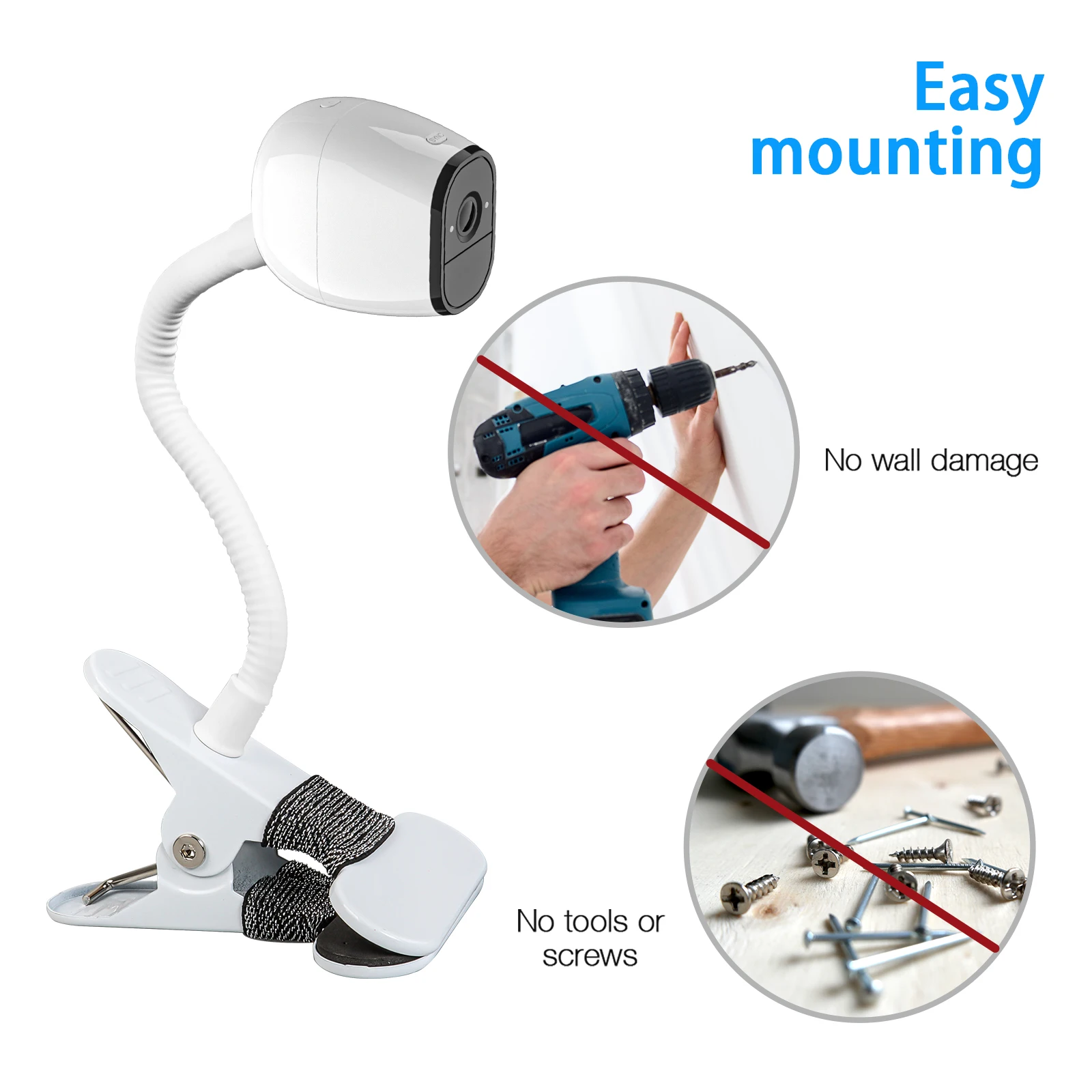 Flexible Clip Clamp Mount For Arlo Camera Serise Arlo Go,Arlo Pro,EufyCam,Reolink Argus ,Clip to Crib Cot Shelves or Furniture