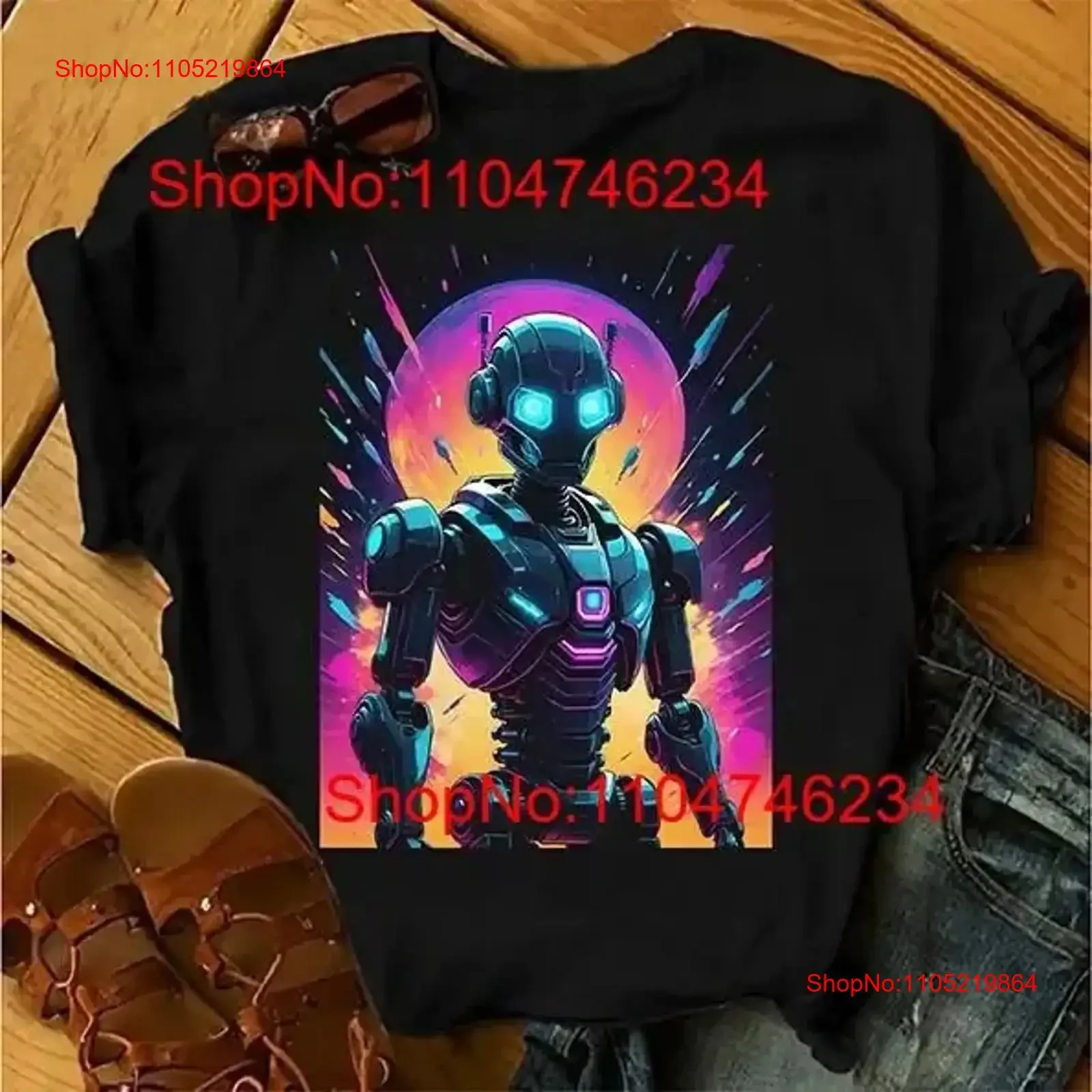 مستقبلية روبوت تي شيرت فكرة علوية للتكنولوجيا الطالب الذي يذاكر كثيرا المهوس فريد الخيال العلمي الفن خمر غسلها أوم ملابس يومية مريحة خمر