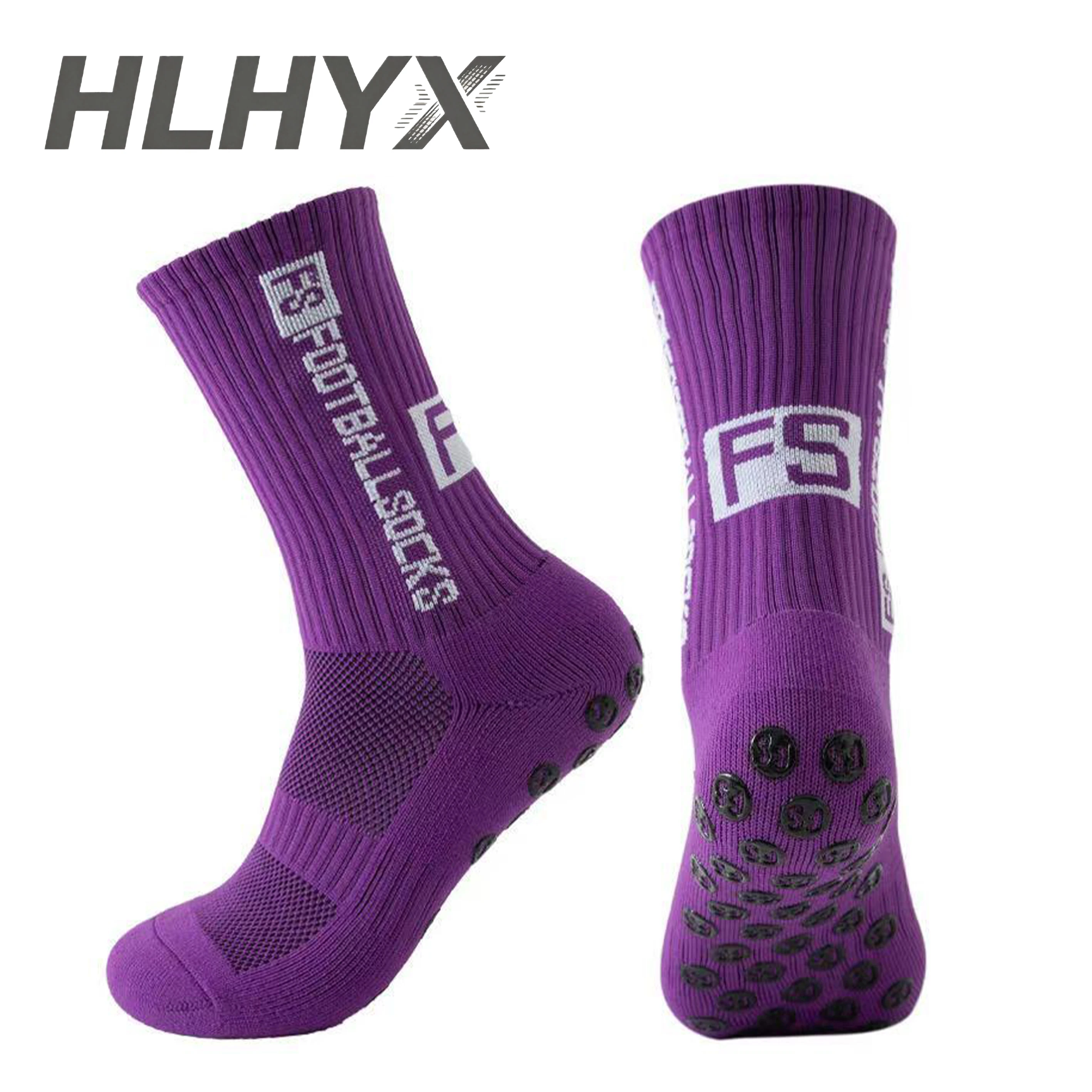 1 Pairs Black Purple Soccer Socks Sports Grip Socks Anti-slip Basketball Socks Spot Rubber Anti-slip Cotton Soccer Socks