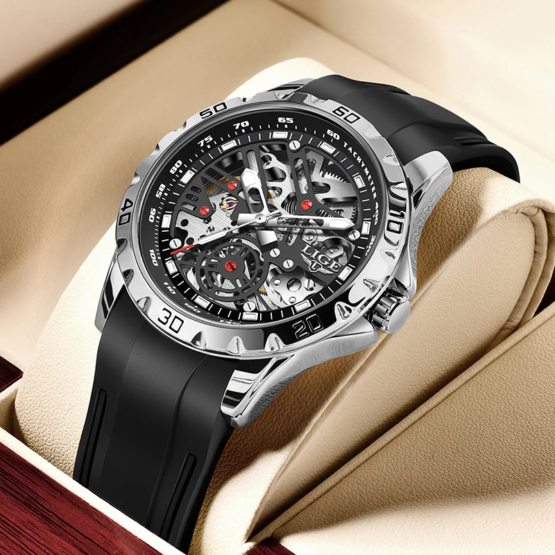 

LIGE Luxury Man Watch Fashion Silicone Strap Military Sport Men's Watches Waterproof Business Automatic Mechanical Wristwatches