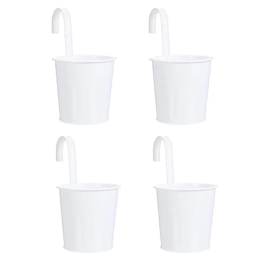 

4 Pcs Wall Hanging Bucket Plant Shelf Tin Hook Flower Pot Pots Gardening Bonsai Balcony White Planter Buckets