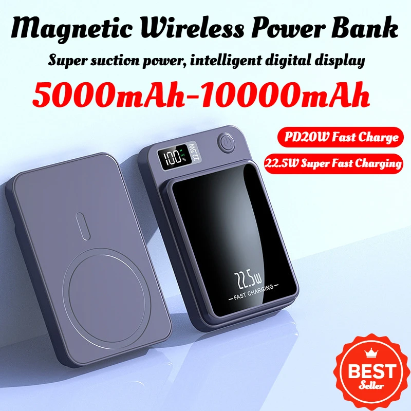 10000mAh Portable Magnetic Power Bank Fast Wireless Charger for Iphone 12 13 14 Pro Max Macsafe External Auxiliary Battery Pack