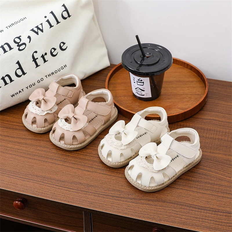 

Summer Children Casual Shoes Baby Girls Beach Sandals Soft Sole Anti Slip Babies Sandals Cut-outs Lace Bow Kids Princess Shoes