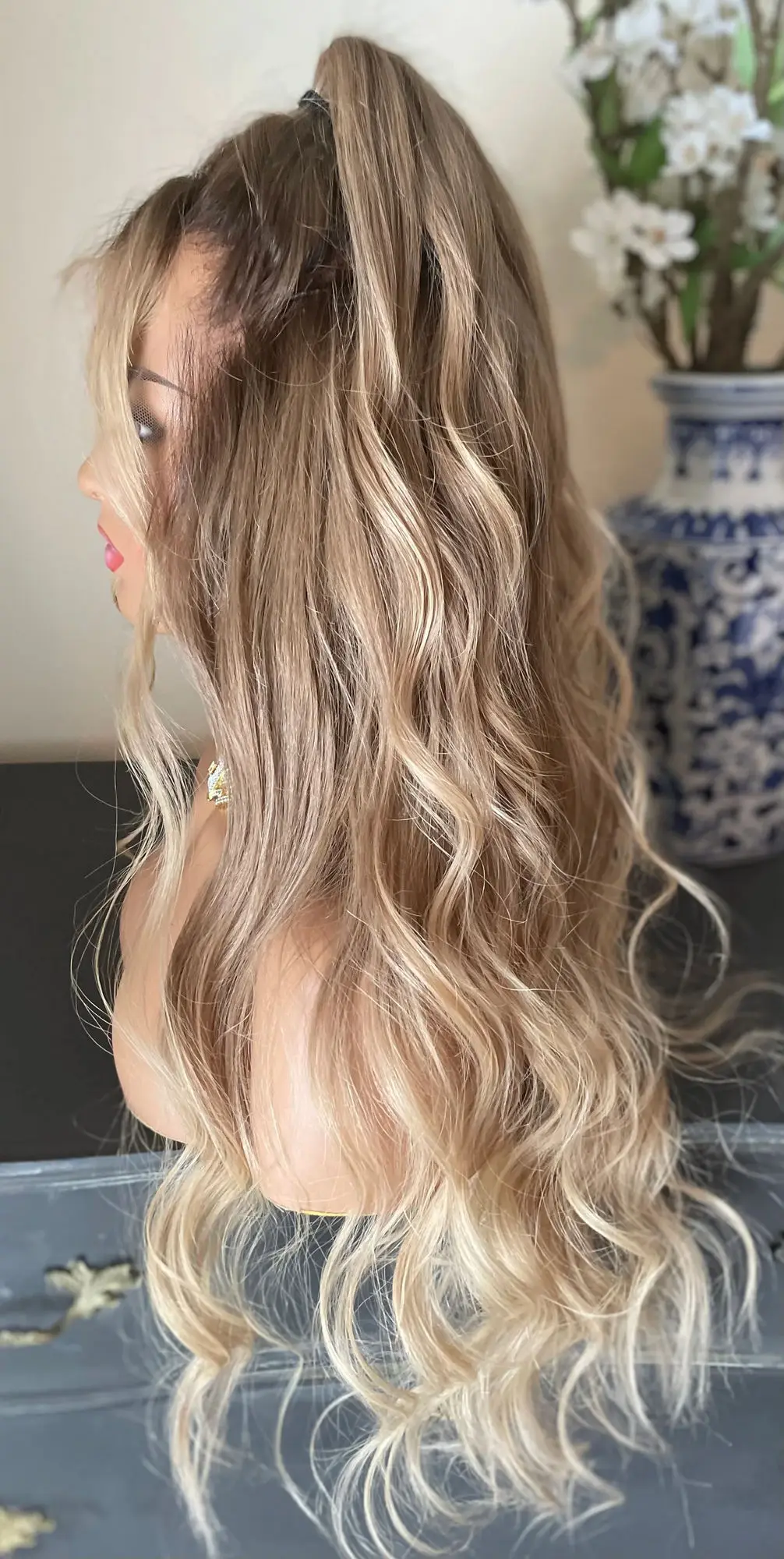 26 Inches Ashy Blonde Balayage Wig High Quality Synthetic HD Lace Front Wig Synthetic Mixed Human Hair Wig Cheap Wigs Daily Use