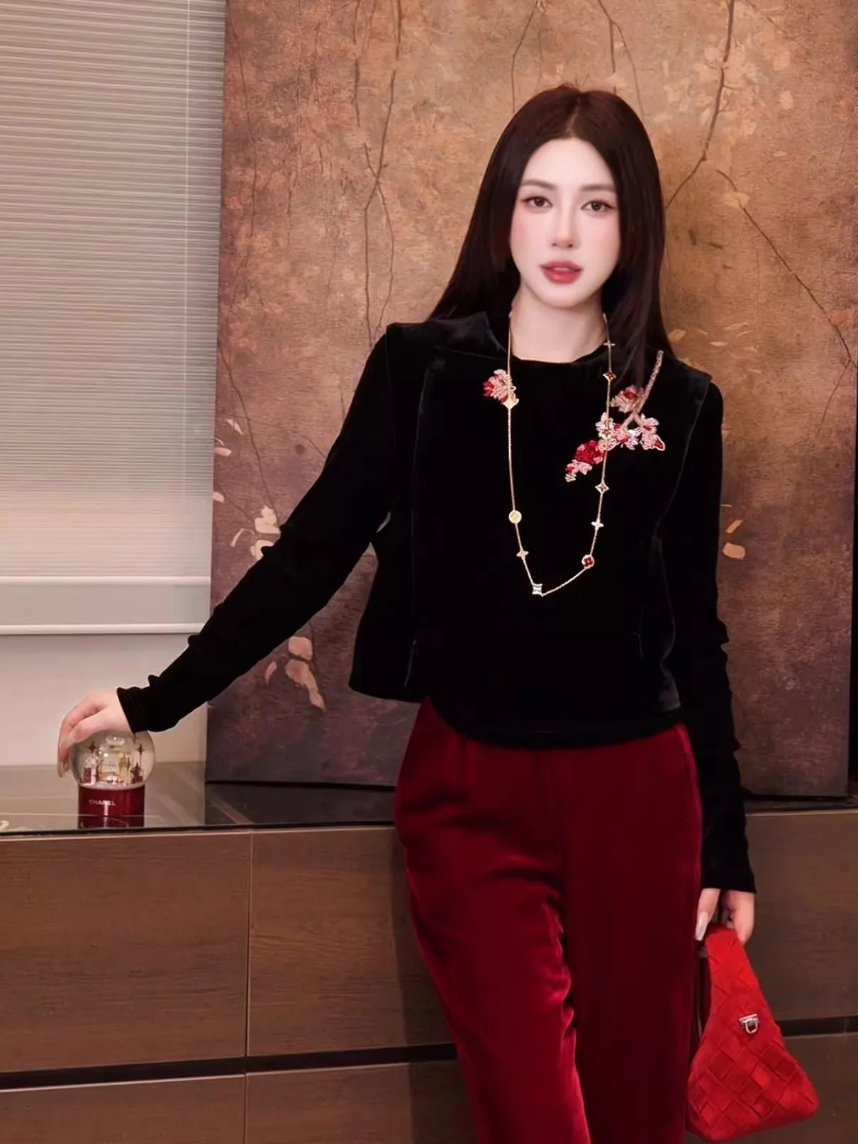 

Gyantong Silk Velvet Jacket Handmade Beading New Chinese Style Women's Vest Autumn Winter Fashionable Business Office Wear