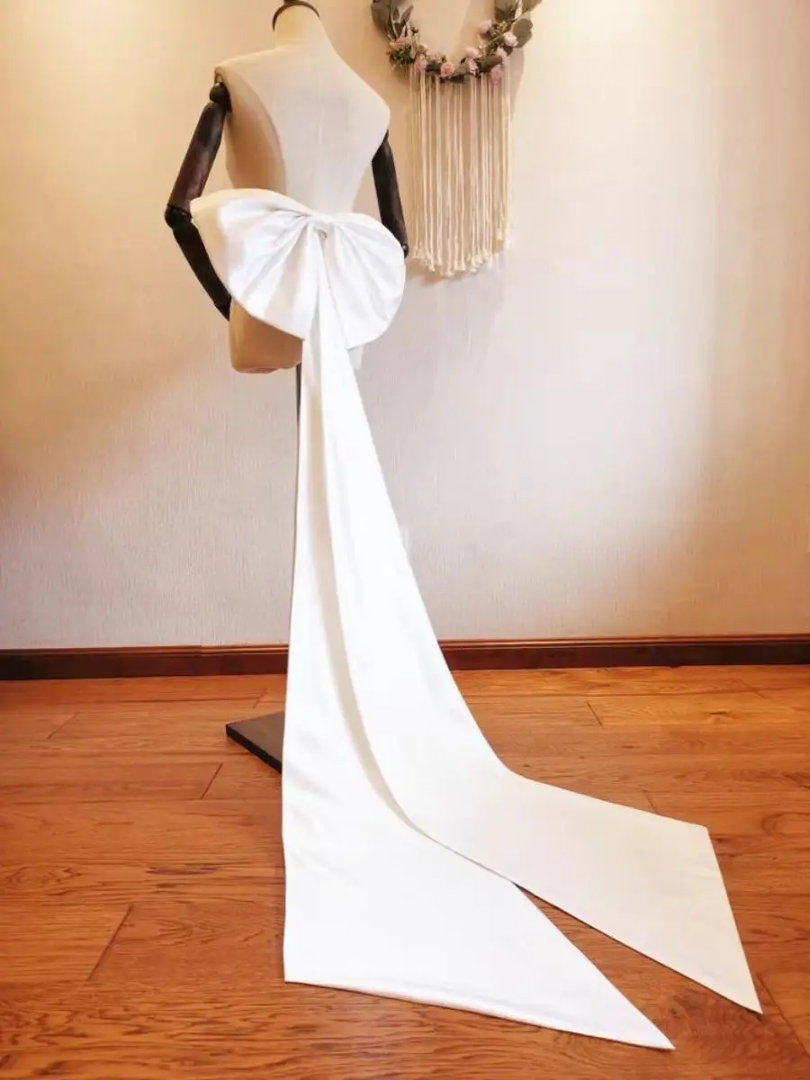 Abito da sposa con fiocco grande in raso separato, nodi, fiocco rimovibile con nastro lungo per abiti, accessori da sposa personalizzati