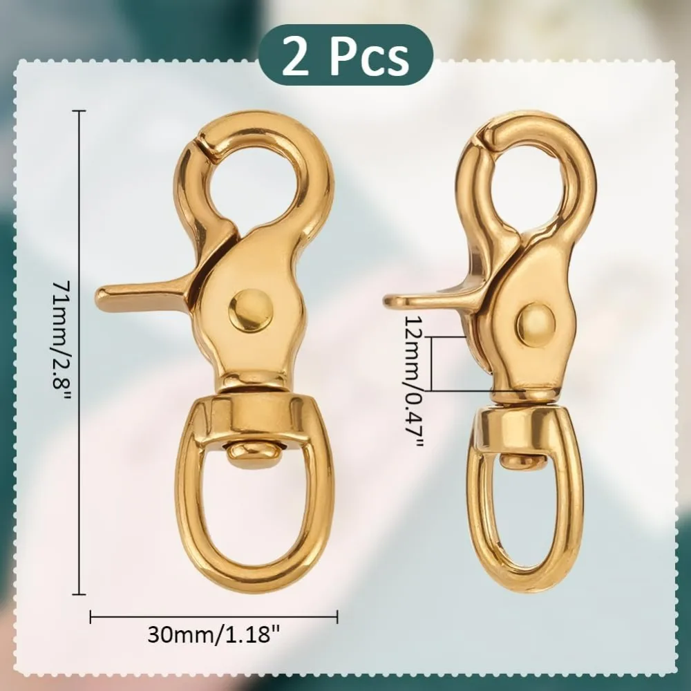 Brass Trigger Snap Hooks 2 Pack Swivel Round Snap Clips, 2.8''/7.1cm Lobster Claw Clips Pet Buckle Heavy Duty Swivel Eye Hooks