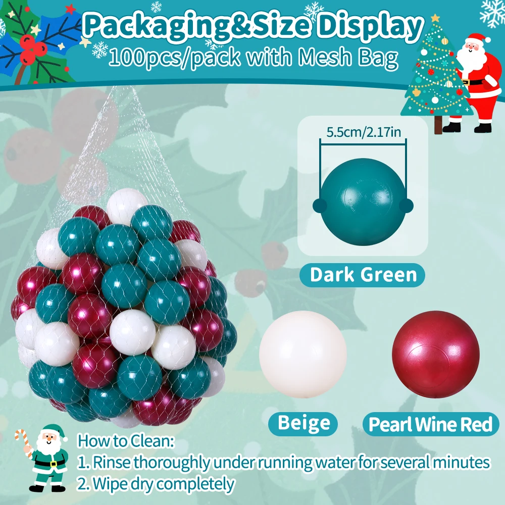 5.5 Cm 100 Stuks Plastic Pe Bal Pit Bal Crush Proof Met Netto Zak Voor Kinderen Mix Kleuren Kerst thema Party Decoraties Speelgoed