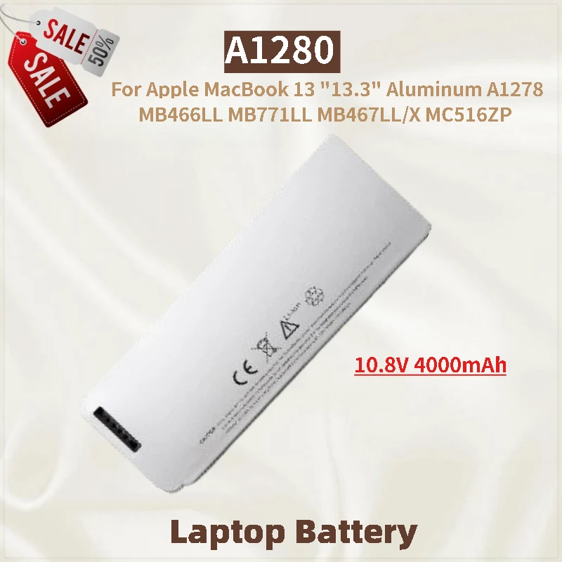 

Laptop Battery A1280 10.8V 4000mAh for Apple MacBook 13 "13.3" Aluminum A1278 MB467LL/X MC516ZP MB466LL MB771LL New High Quality