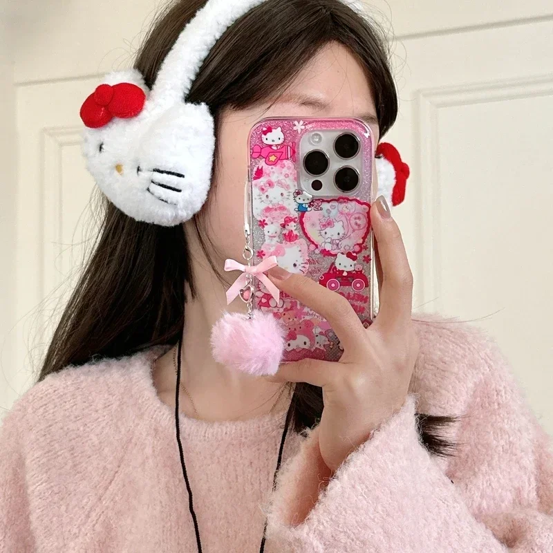 Śliczne kreskówkowe Sanrio Y2K Hello Kitty Bling brokatowe etui na telefon iPhone 15 14 13 12 11 Pro Max etui odporne na wstrząsy twarde etui IMD