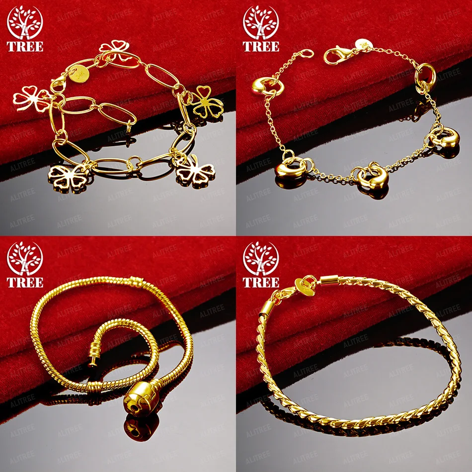 

Luxury 18k Gold Bracelet Four-Leaf Clover Water Drop Snake Chain For Women Fashion Party Birthday Gift Popular Jewelry Gifts
