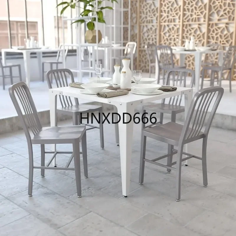Modern Metal Dining Chairs, Commercial-Grade Galvanized Steel Restaurant Chairs, Set of 2, Silver
