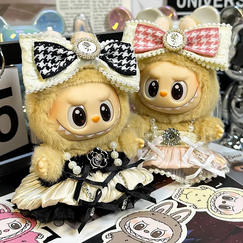 

The New Plaid Suit Is Suitable for Labubu Doll Clothing Plaid Bow Headdress Plus Dress Trend Personality Doll Clothing
