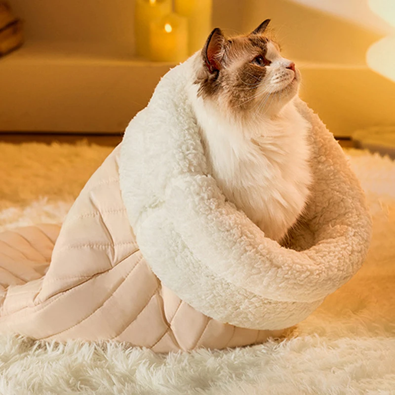 Winter Warm Cat Sleeping Bag Soft Plush Cat Bed Comfortable Pet Bed for Cats Small Dogs Kitten Tunnel Nest Cat Accessories