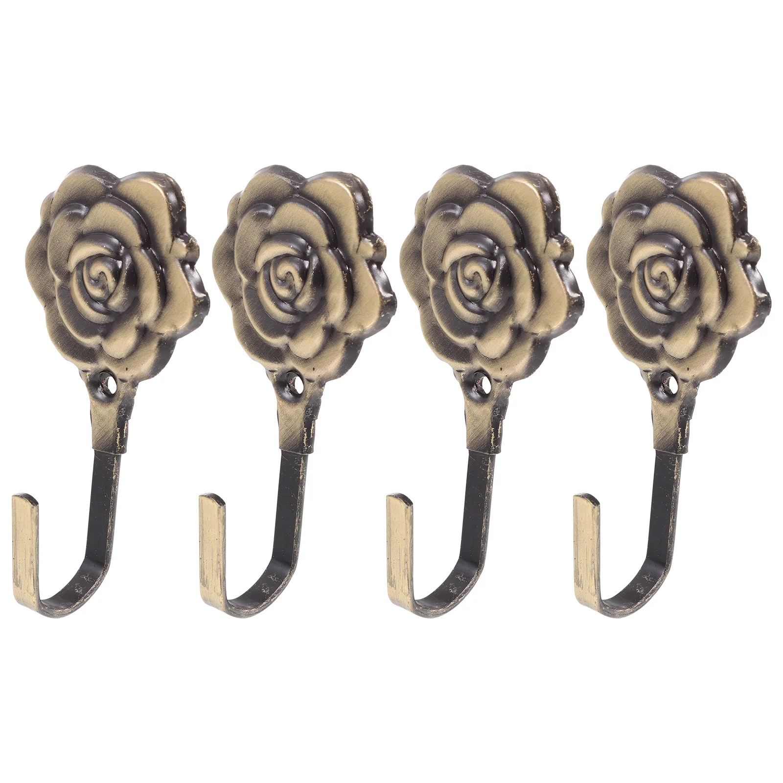 4 Sets Rose Hook Decorative Curtain Tieback Drapery Wall Holder Heavy Duty Picture Hangers Coat Holdbacks Iron Holders Hooks