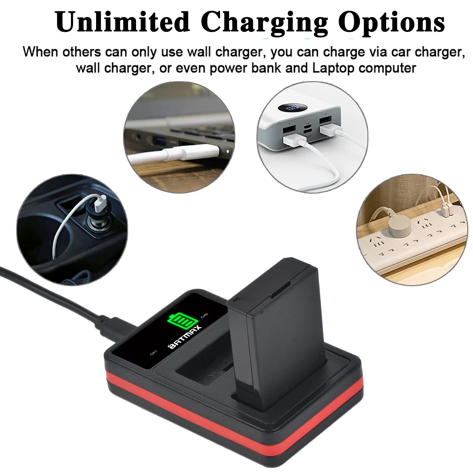 Batmax 1500mAh LP-E10 LPE10 + Charger with Type C Port for Canon EOS Rebel T3 T6 T7 T100 Kiss X50 X80 X90 1500D 3000D 4000D Came