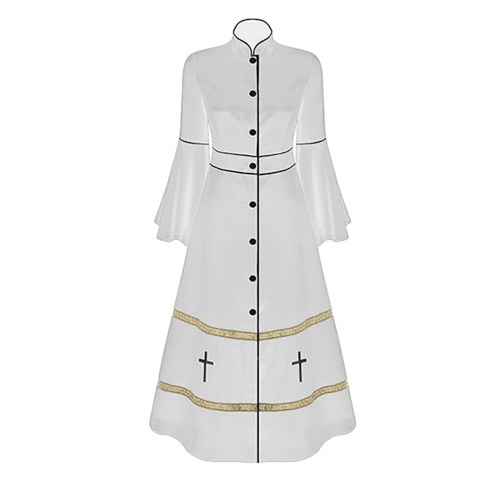 

Женский воротник-стойка с длинными рукавами и пуговицами, церковный духовенский халат, платье, костюм священника, халаты