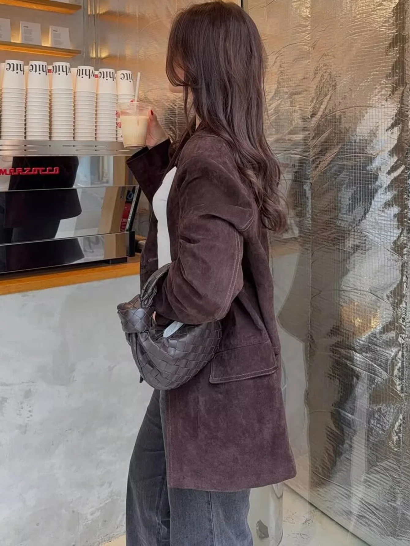 TFMLN 2025, Herbst Frauen Taschen Jacken Retro Straße Damen Volle Hülse Kausalen Mäntel Mode Chic Single Button Lose Outwear