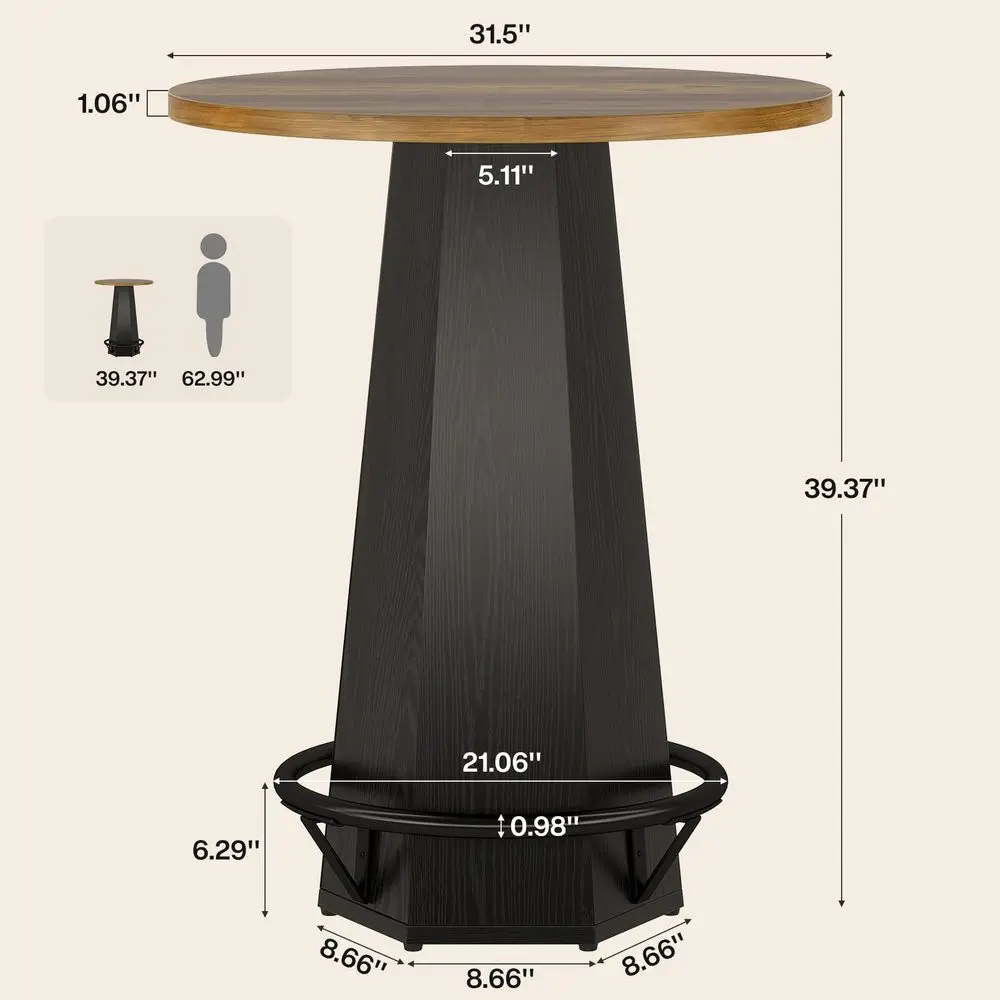 

Round Bar Pub Table, 39.4 H Bistro Cocktail Table with Metal Footrest for Drinking amp Gathering, Industrial Home Bar High Top