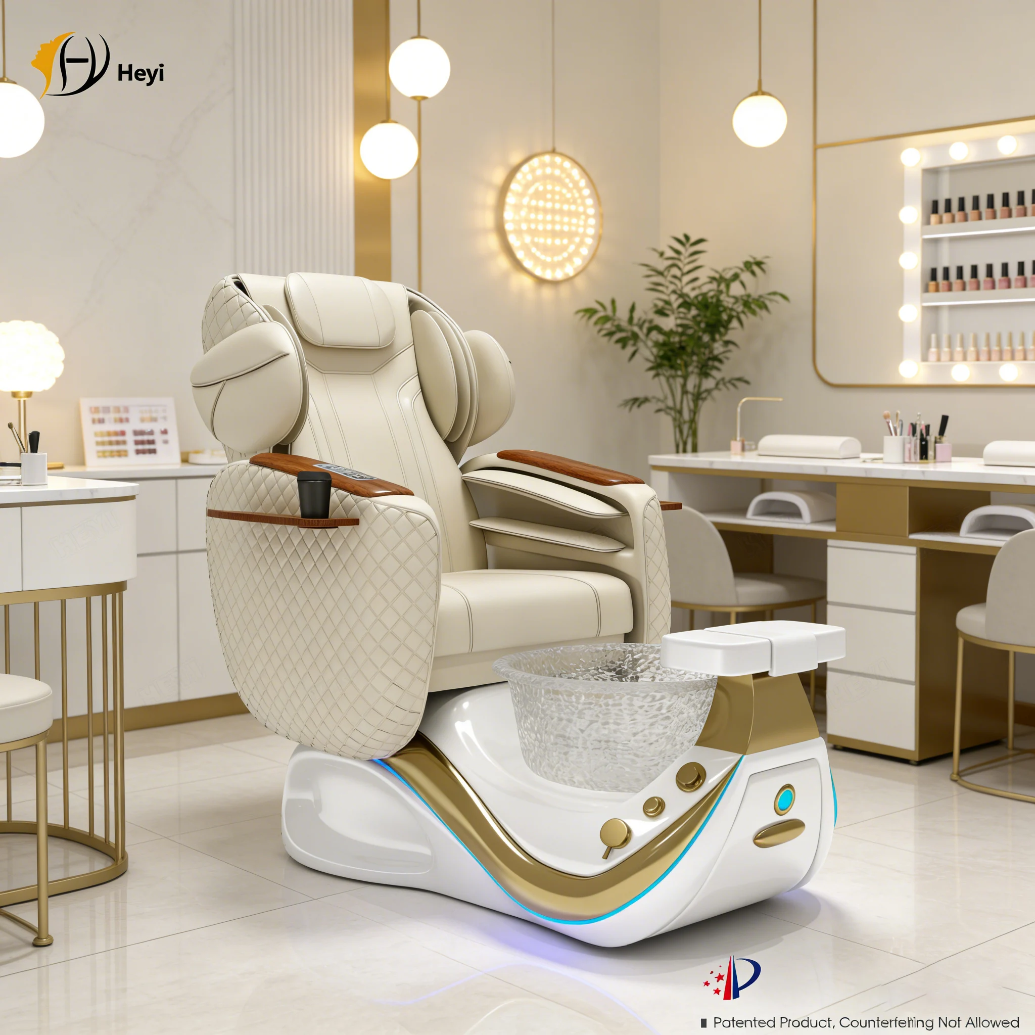 Modern Luxury Pedicure Chair Nail Spa Full Body Massage Adjustable Backrest Made Fiberglass For Beauty Salon