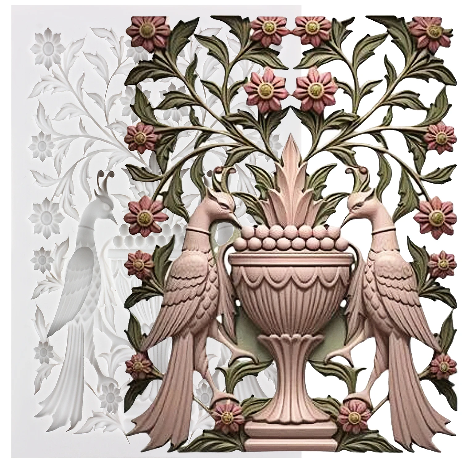 Peacock Silicone Molds Vase Flower Fondant Cake Decorating Tools Cupcake Topper Candy Sugar Craft Gum Paste Polymer Clay