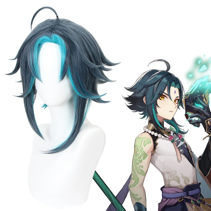 Xiu Dan Genshin Impact Xiao Cosplay Perücke Zweifarbiger Spielstil Abschiedsstoß 455Y