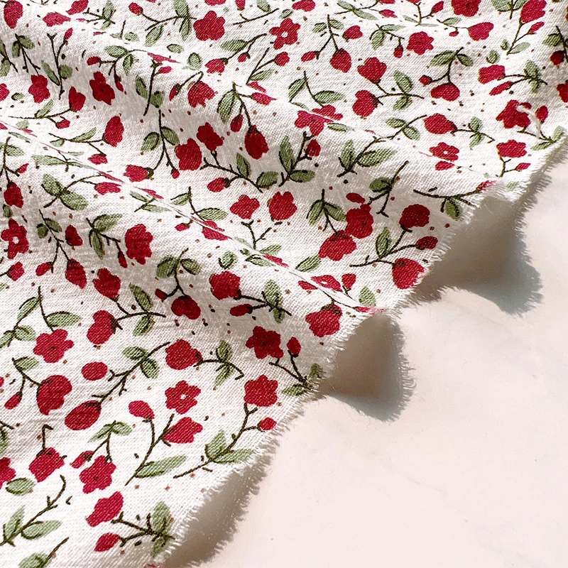 140x50cm Washed Cotton Sand Washed Crepe Printed Fabric, Spring Summer Children's Short Sleeve Shirt Dress Sewing Cloth
