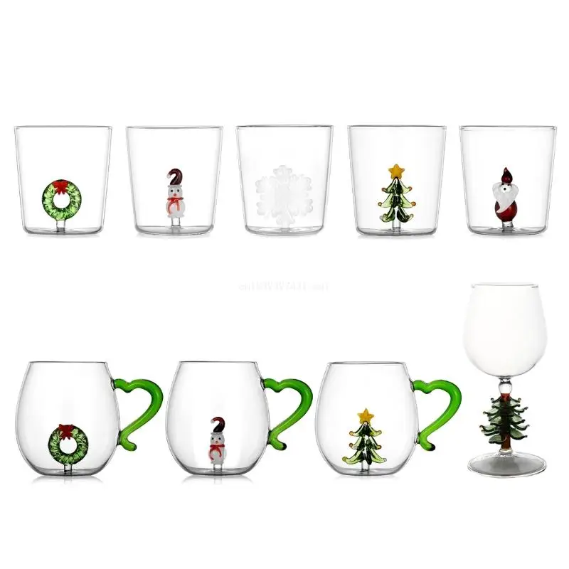 

Multifunctional Holiday Glass Mug 3D Christmas Wreath Glass Mug 350/400ml Capacity Glasses for Family Gatherings