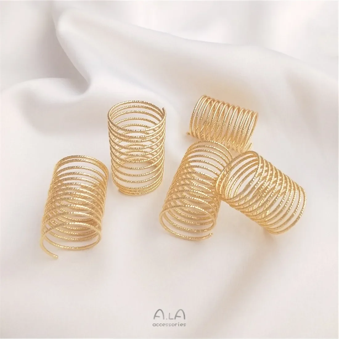 14K Gold Plated Flower Copper Wire Ring DIY Accessories, Spring Shaped Ring, Hand Wound Main Coil Material B689