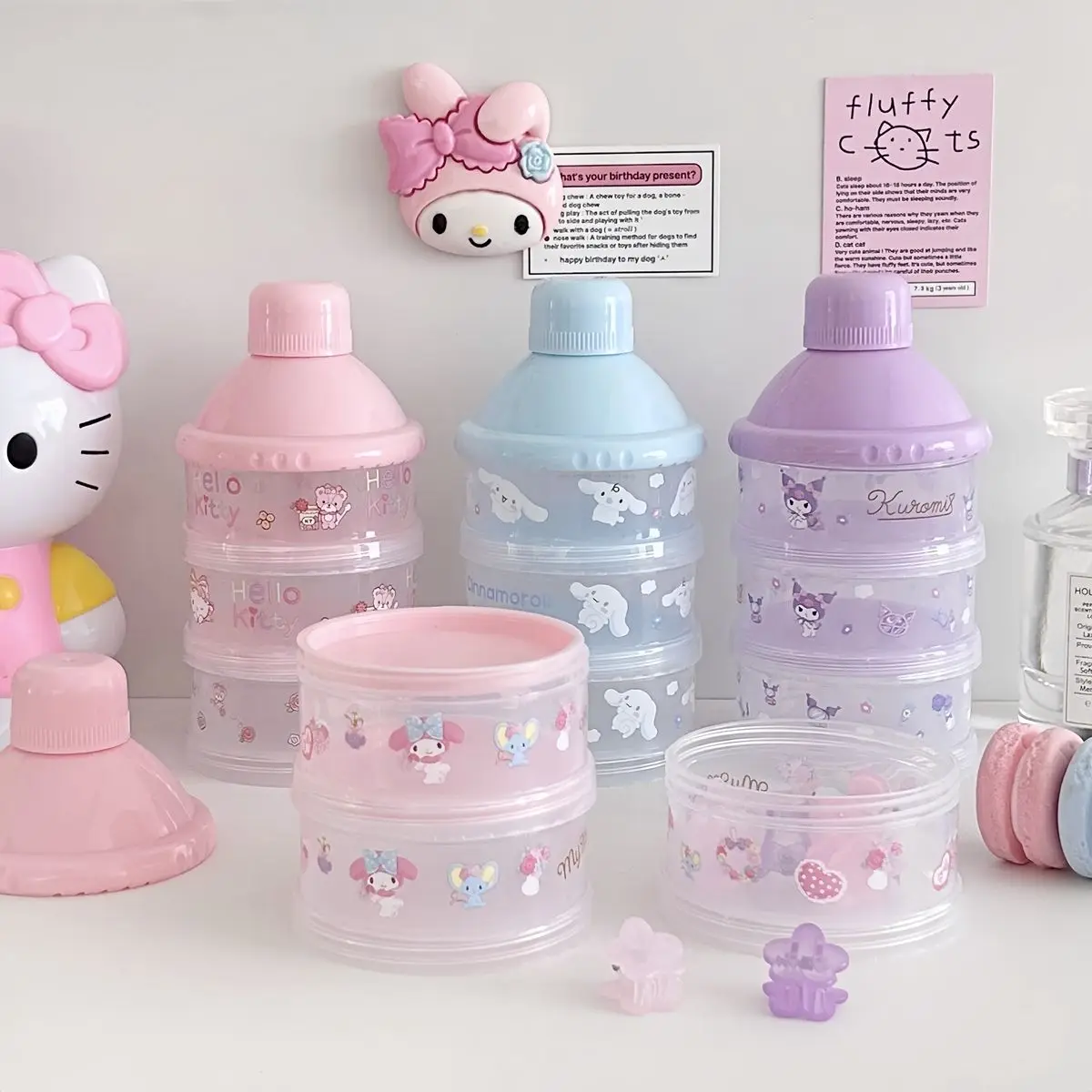 

Anime Sanrio Cute Plastic Three Layer Dividable Storage Box Kuromi Cinnamoroll My Melody Organizer for Jewelry Snacks Rings New