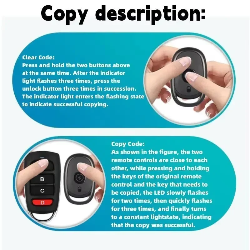 433MHz Wireless Remote Control Copy Duplicator Remote Control 3 Buttons for Electric Garage Door Gate Cloning 433mhz Transmitter
