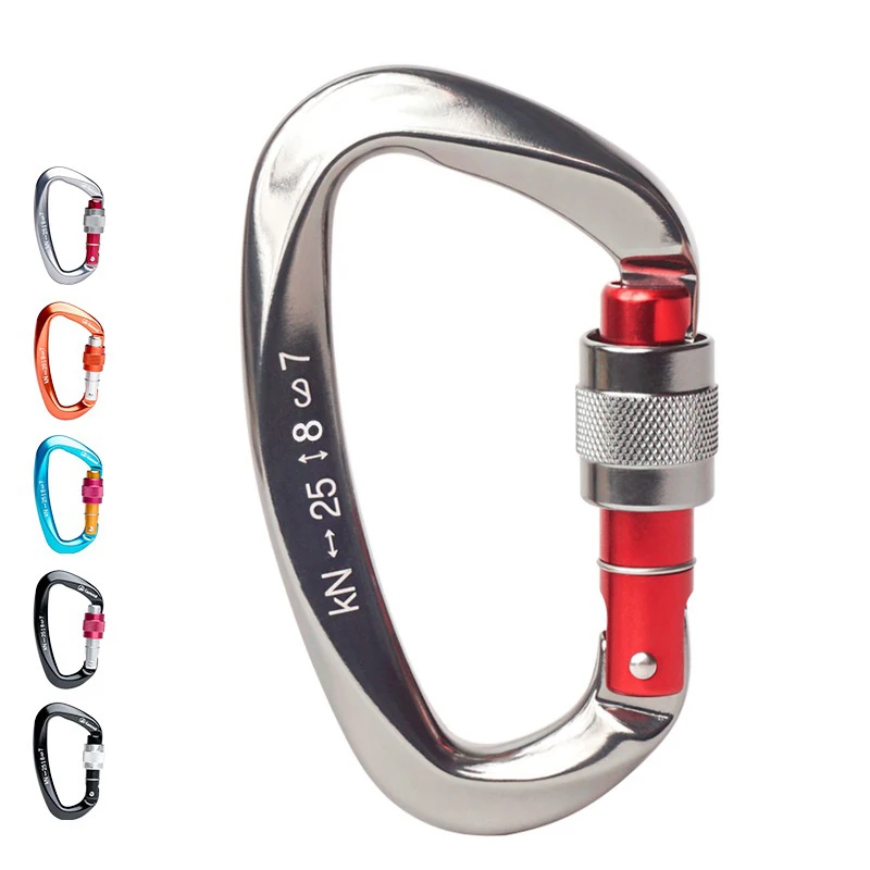 Outdoor sports Aluminum Alloy Carabiner Screw Lock Backpack Buckle Hanging Padlock Tools Type D Climbing Safety Hook