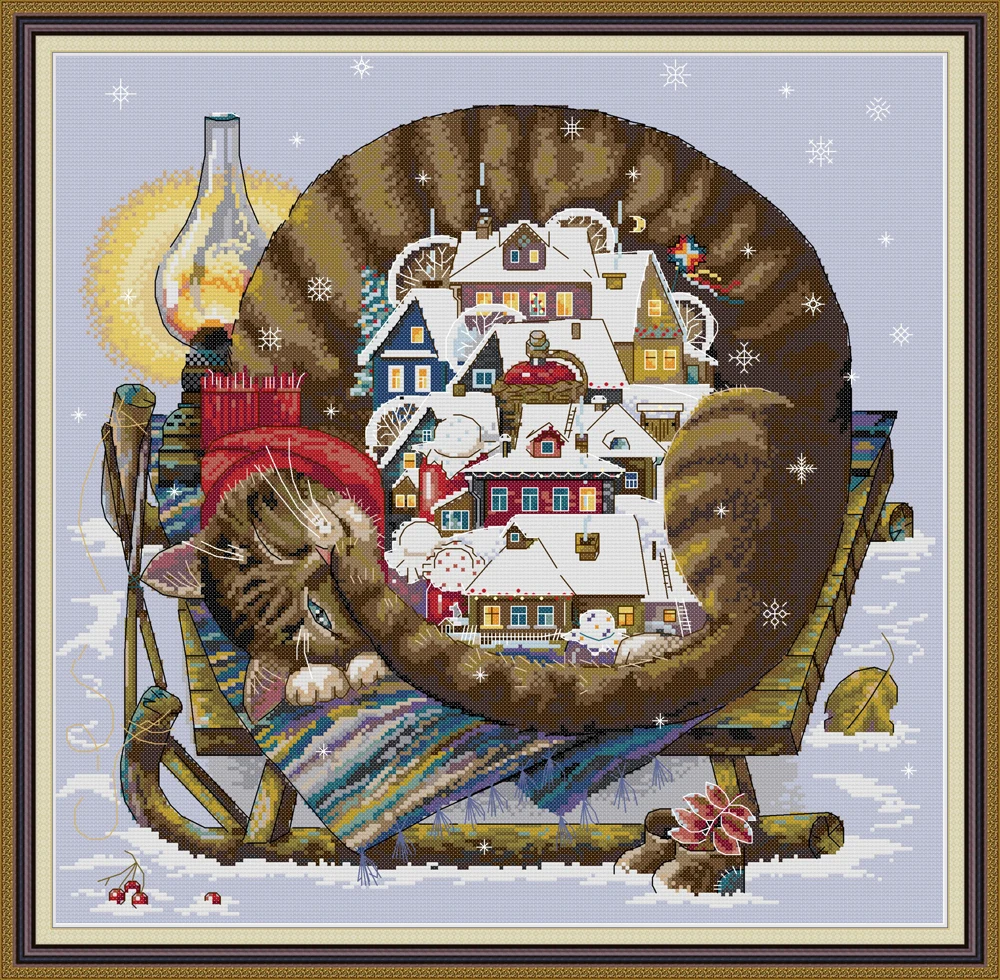 

Joy Sunday Pre-printed Cross Stitch Kit DIY Easy Pattern Aida Fabric Embroidery Set-Comfortable Winter