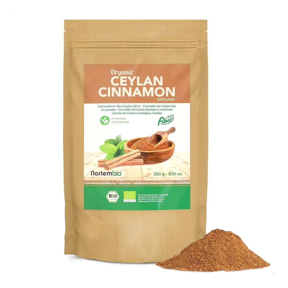 NORTEMBIO Canela de Ceylán Ecológica en Polvo 100% Natural 250g | Sin Conservantes ni Aditivos | Vegana y sin Gluten