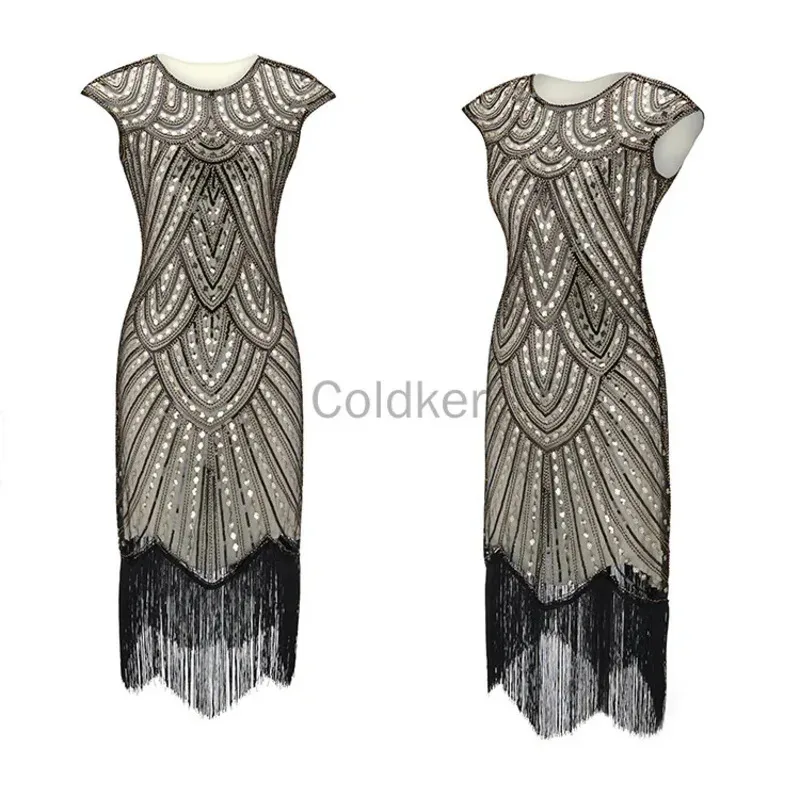 2025 New 1920s Flapper Costume Great Gatsby Dress O-Neck Cap Sleeve Sequin Fringe Party Charleston Dress Knee Length Summer ★ ★