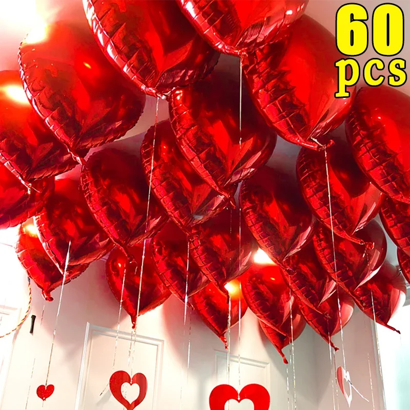 Globos inflables de helio con forma de corazón rojo, 60-5 piezas, adornos para fiesta de cumpleaños, Día de San Valentín, regalos de fiesta de boda