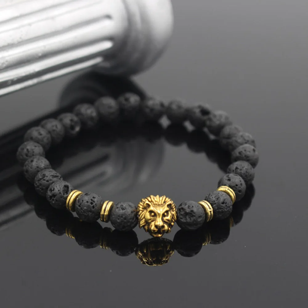 

2023 New Fashion Lion Head Bead Bracelet Men Popular 8mm Hematite Matte Lava Volcano Stone Beaded Bracelet For Men Jewelry Gift