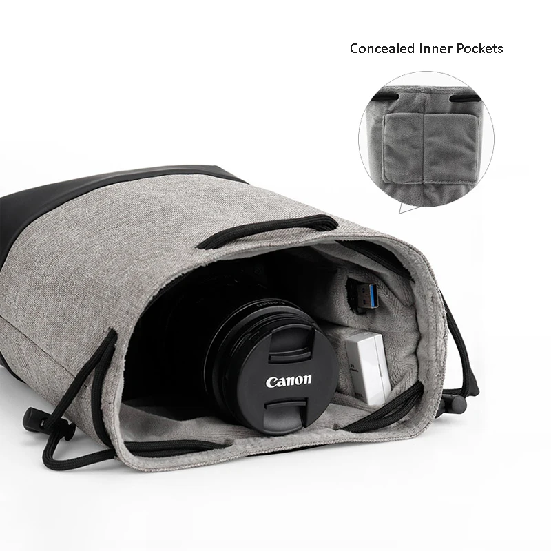 BOONA Mirrorless Camera Storage Bag Drawstring Stitching Design Waterproof Photo Lens Bag Case For Canon Nikon Sony Pentax