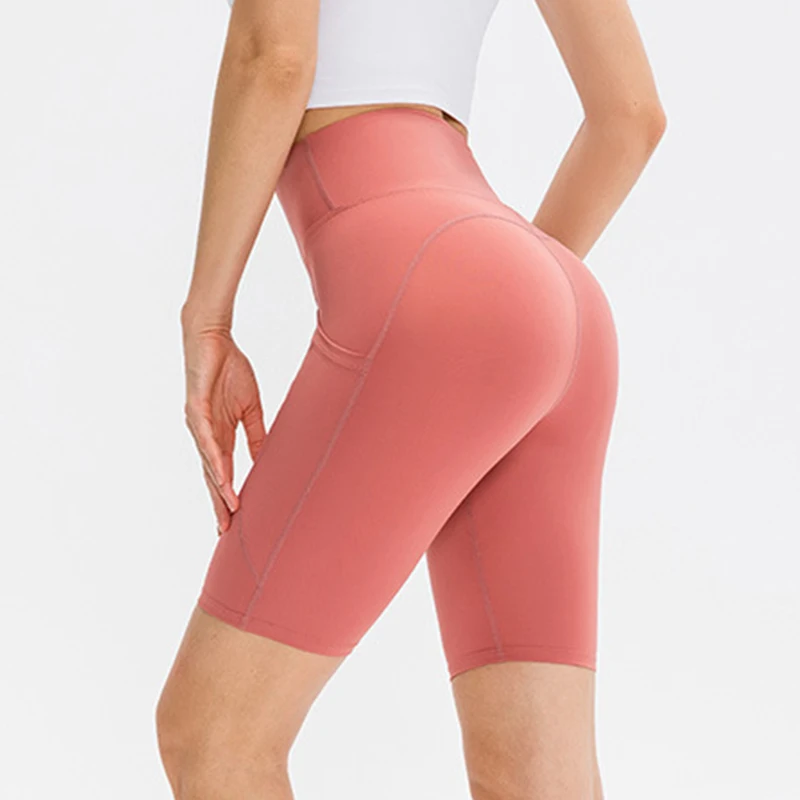 2022 Summer Women Quick Dry Running Tights With Pocket Elastic Leggings High Waist Yoga Shorts Gym Fitness Short Pants Customize