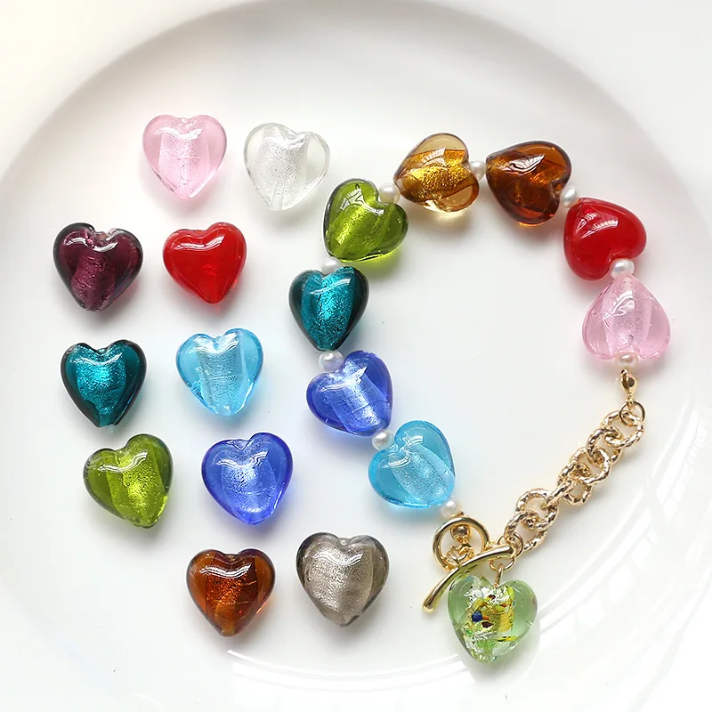 12mm /20mm Heart Gold Sand Handmade Lampwork Glass Love Pendant Bead For Jewelry Making Diy Crafts earring bracelet Accessorise