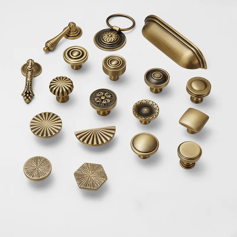 Nordic Vintage Brass Handles for Furniture Bronze Handles for Cabinets and Drawers Wardrobe Nightstand Dresser Drawer Handles