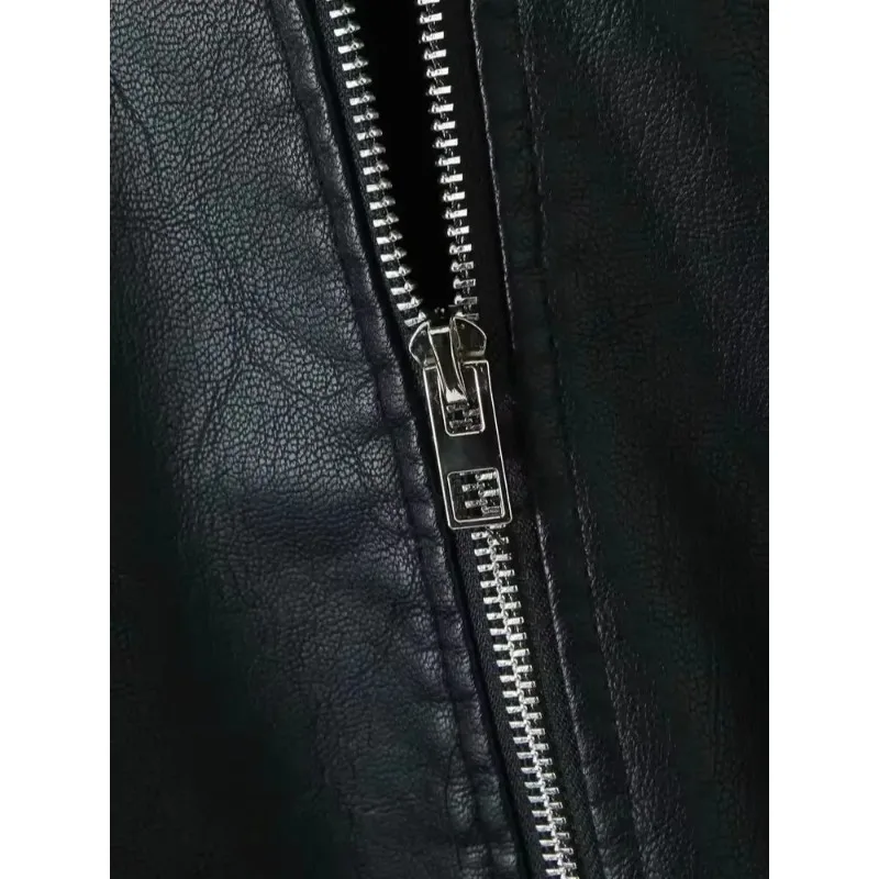 Jaqueta Feminina de Couro Sintético Preto Retrô Solta Estilo Streetwear 2026 - Casaco Vintage com Zíper para Primavera/Outono - Motoqueira