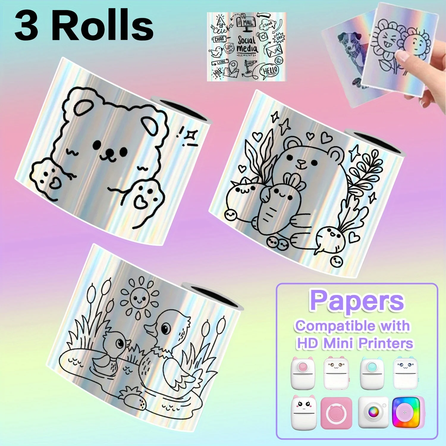 Rouleau de papier thermique holographique de 57 mm/2,25 pouces, impression sans encre, adapté aux badges POS/ID/di journaux/code QR/étiquettes autocollantes/récepteurs