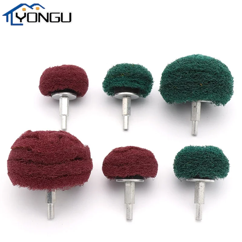 6 Shank Flap Sanding Wheel Mushroom Shaped Flying Wing Wheel Nylon Fiber Abrasive Scouring Buffing Polishing Wheel Red/Green