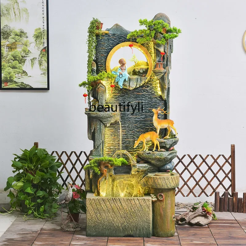 Chinese-style Zen rockery fish pond flowing water fountain landscape entrance feng shui ball, indoor living room floor ornament