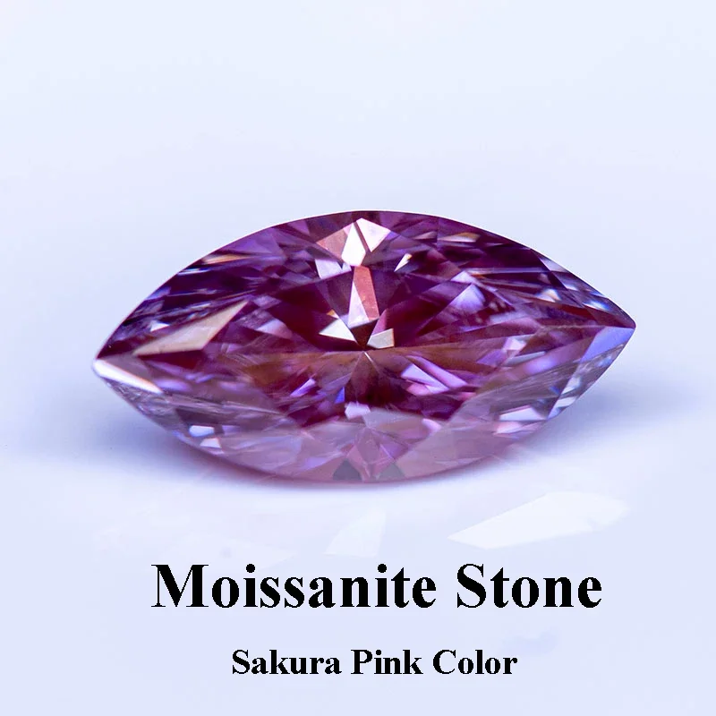 

Moissanite Stone Marquise Cut Gemstone Sakura Pink Color Lab Grown Diamond Charms Woman Jewelry Making with GRA Certificate