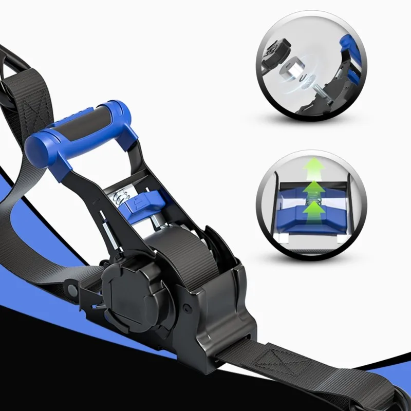 New 1PCS Ratchet Tie Down Set For Motorcycles, Off-Road, Trucks - Blue Straight Handle